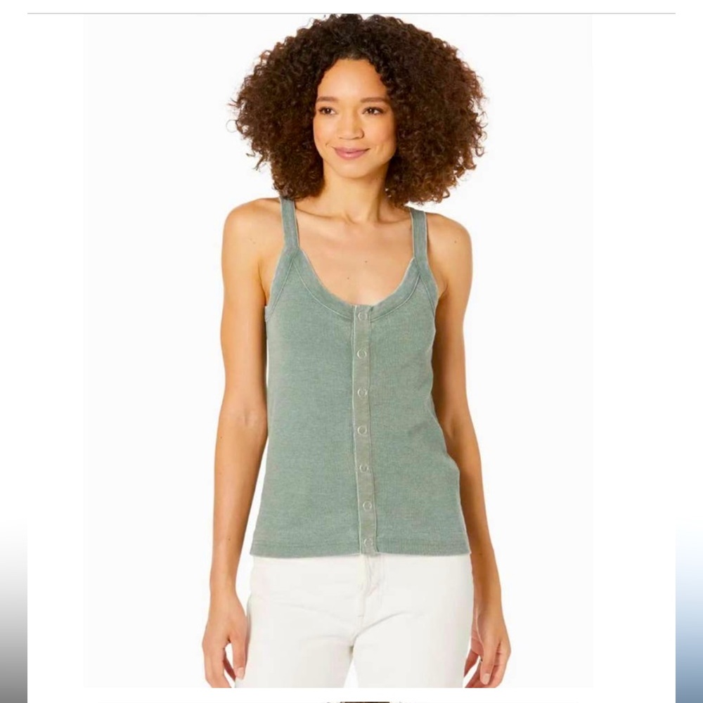 Chaser Vintage Collection Ribbed
Snap Front Tank Top XS Olive Green